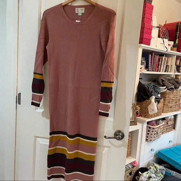 NWT Anthropologie Parvati Midi Column Sweater Dress Pink Long Sleeve Striped New - Picture 7 of 12